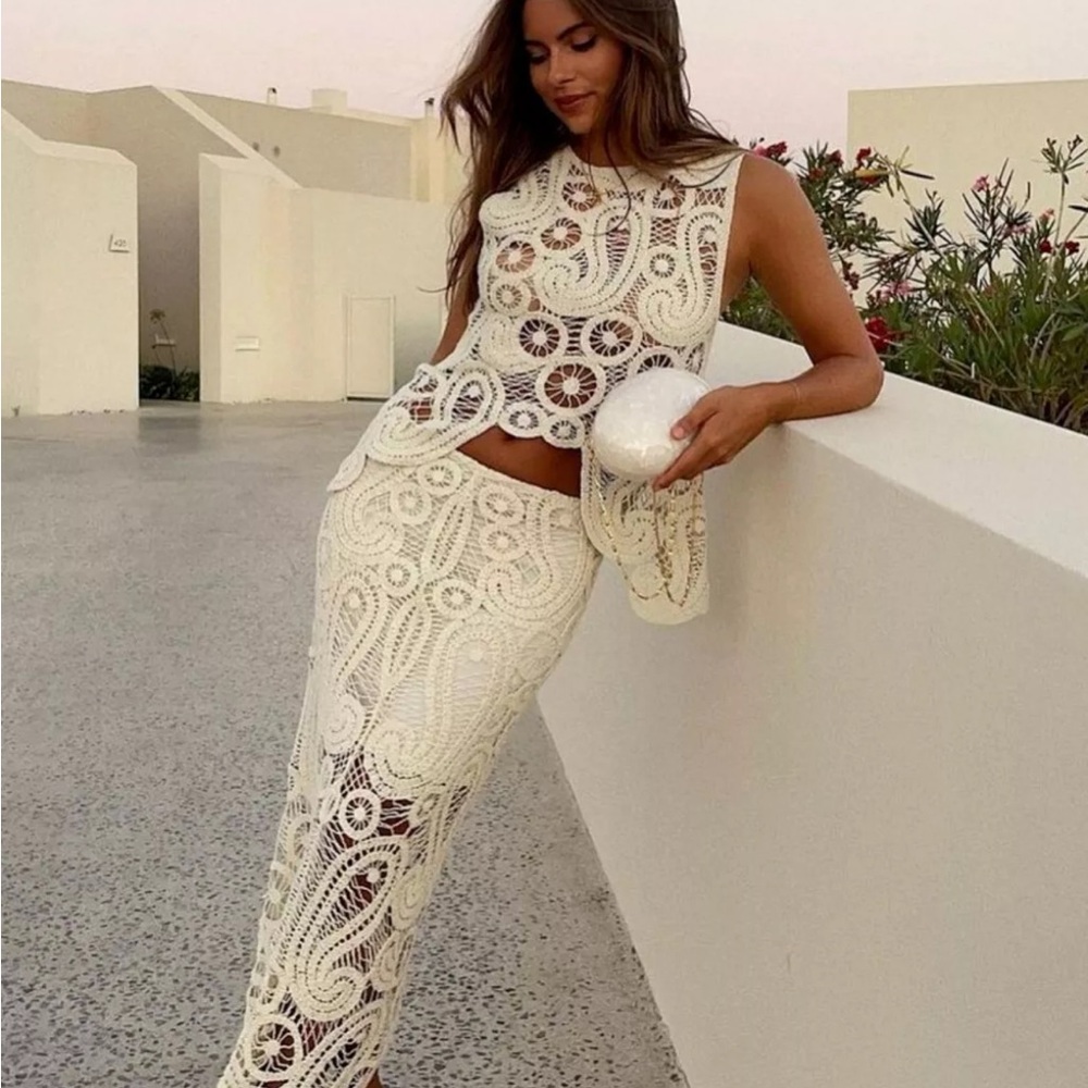 BLOGGER'S FAVE! Zara 2 Pc Asymmetrical Crochet Skirt And Top NWT LAST ONE - Picture 4 of 13